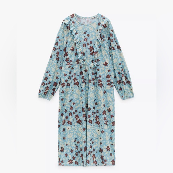 ZARA WOMAN MIDI FLORAL DRESS WITH RUFFLES SIZE L Bloggers Fav - Picture 2 of 13